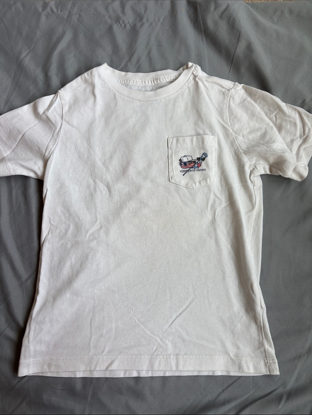 Vineyard Vines Kids White Pocket Tee with Small Boat Graphic